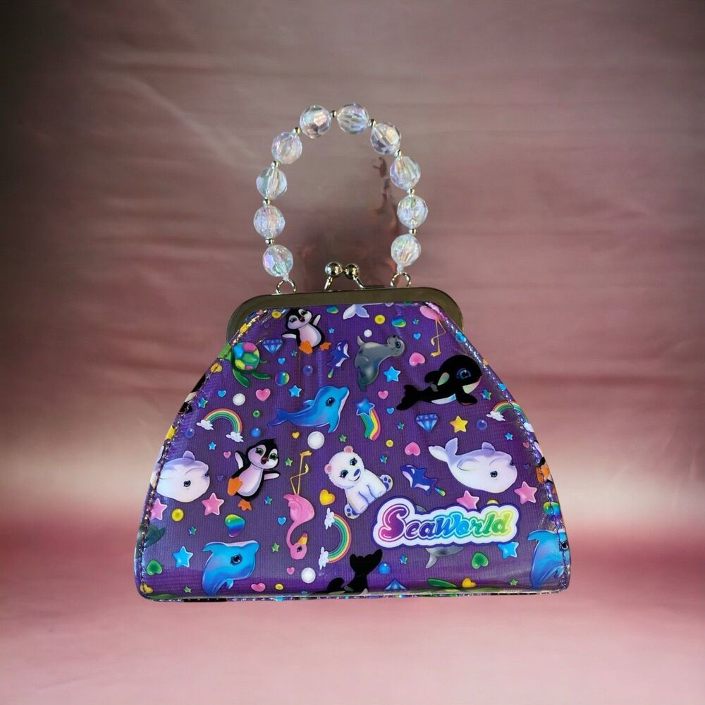 Lisa Frank Baby Sea Animals Y2K Purse Hearts Rainbows Beaded Sea World 7"